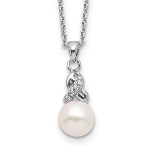 Kazi Luxury Sterling Silver Rhodium-plated 6-7mm White FWC Pearl CZ Pendant